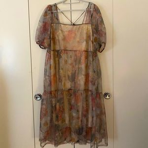 tulle floral print dress with puffy sleeves, size xxl